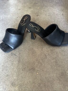 Classic Black Leather Square-Toe Mule Heels